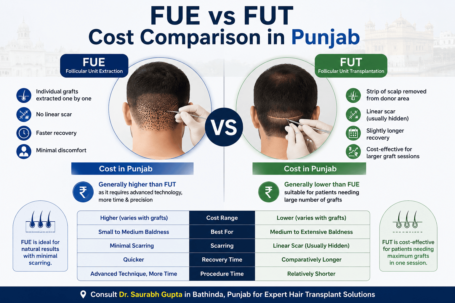 FUE vs FUT Cost Comparison in Punjab<br />
